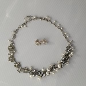 WHBM Pearl/Crystal Necklace and Earrings Set